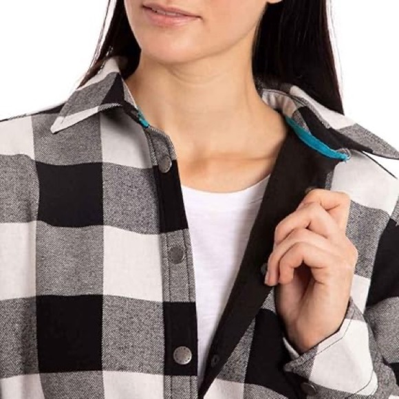 Orvis Plaid Fleece lined Shacket Button Down Top Flannel Black and White medium - Picture 8 of 16